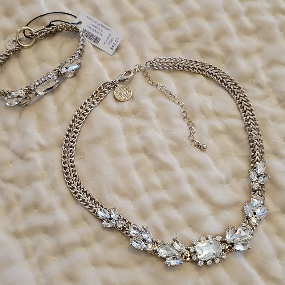 WHBM Crystal Silver Gold Chain Necklace